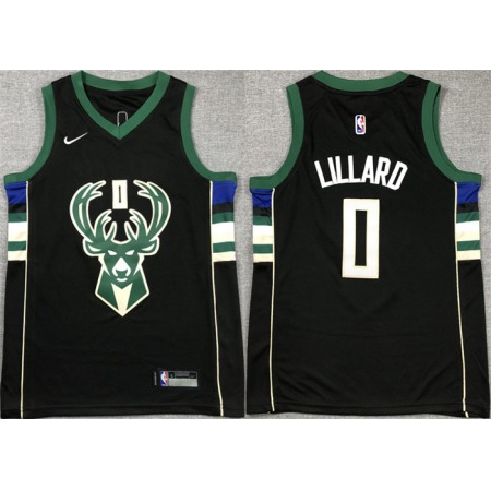 Youth Milwaukee Bucks #0 Damian Lillard Black Stitched Basketball Jersey