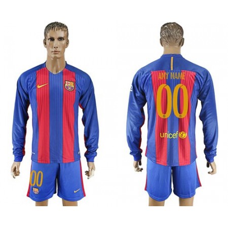 Barcelona Personalized Home Long Sleeves Soccer Club Jersey