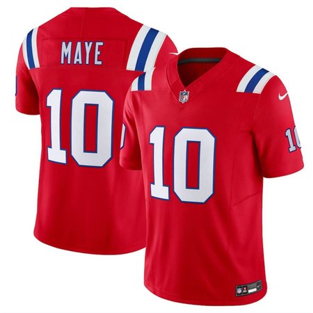 Men's New England Patriots #10 Drake Maye Red 2024 Draft F.U.S.E. Vapor Limited Stitched Football Jersey